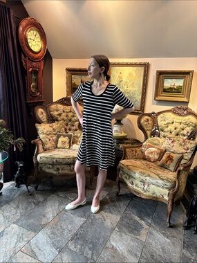Women’s Black & White Striped Swing Dress
